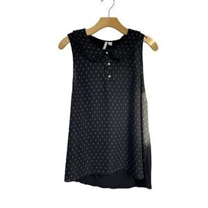 ELLE Peter Pan Collar Sleeveless Blouse Pearl Button Preppy Top L